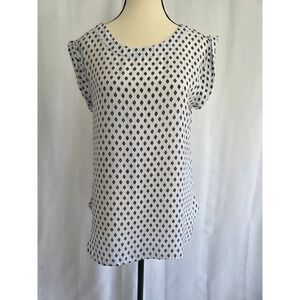 Ann Taylor Factory Womens Top Blouse Diamond Print‎ White Black Size S